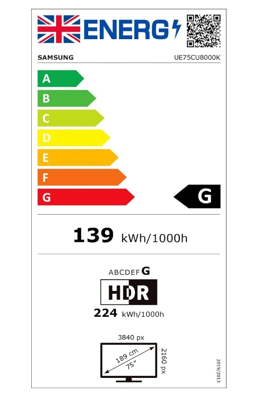 Samsung UE75CU8000 (2023) LED HDR 4K Ultra HD Smart TV, 75 inch with TVPlus, Black