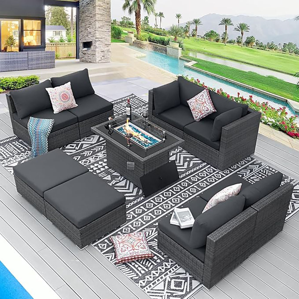 BULEXYARD Grey PE Wicker Patio Furniture Sectional Conversation Sofa Set