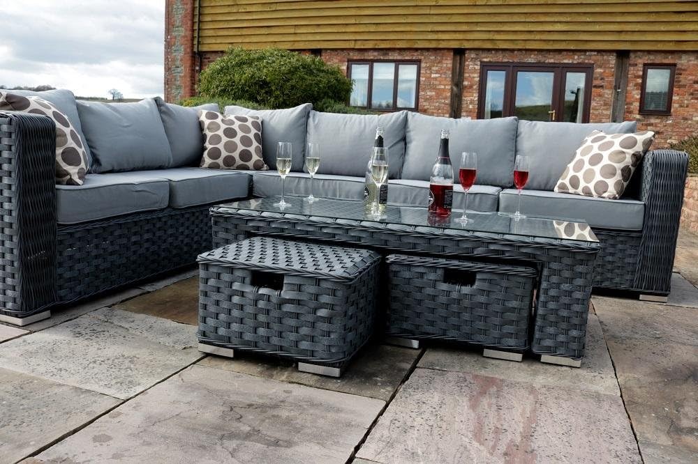 YAKOE 50020 Papaver Conservatory Modular 9 Seater Rattan Corner Garden Sofa Furniture Set - Grey