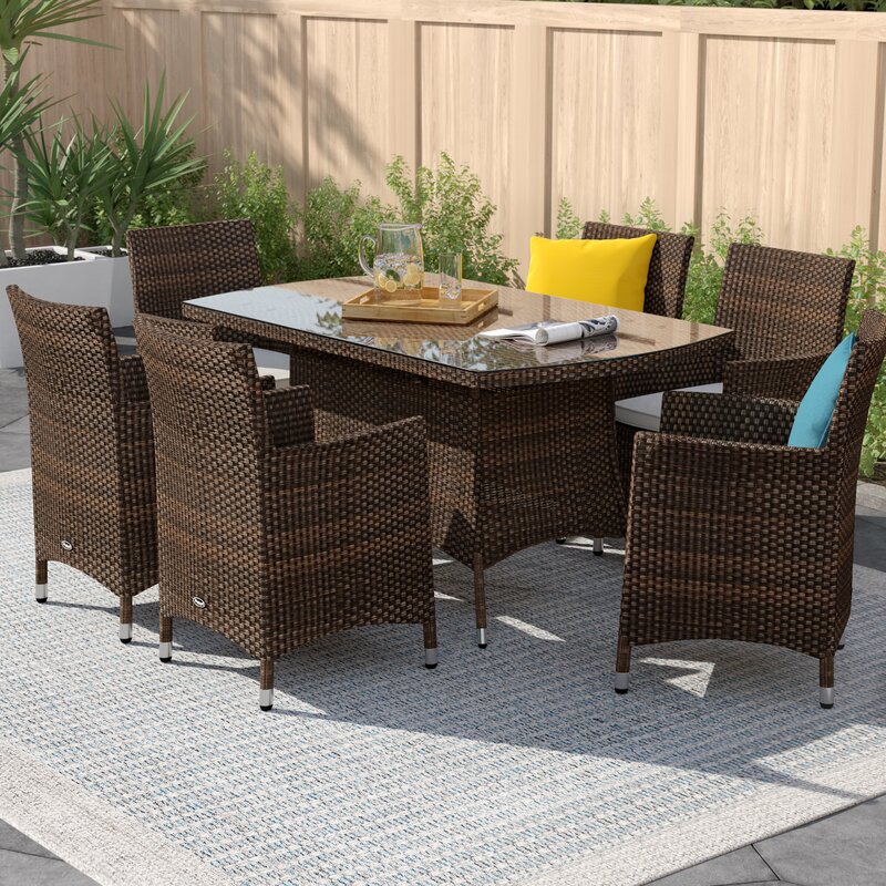 【Furniture】【BS】Rectangular 6 - Person 150Cm Long Dining Set with Cushions