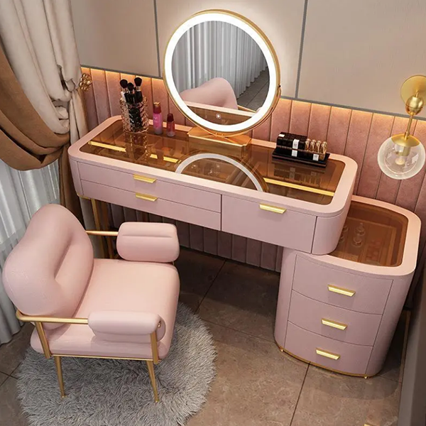 Vanity Desk with Mirror & Lights Glass Dressing Table Bedroom Dressing Storage Cabinet