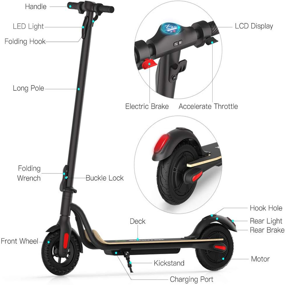 MEGAWHEELS Electric Scooter, 3 Gears, Max Speed 15.5MPH