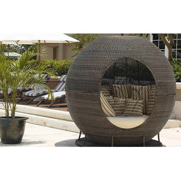 【Home&Garden】【BS】Outdoor bed apple bed rattan round bed Nordic villa swimming pool seaside vacation beach homestay rattan bed