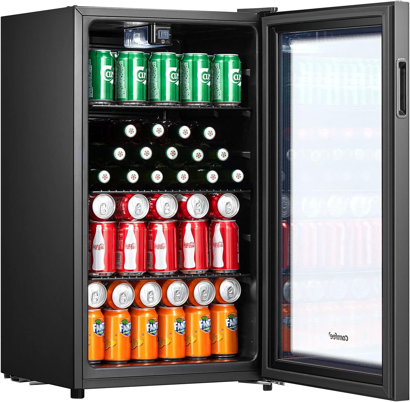 COMFEE' RCZ96BG1(E) Under Counter Beer Fridge, 93L Beverages & Drinks Fridge, LED Light, Removable Shelves, Economic Energy [En