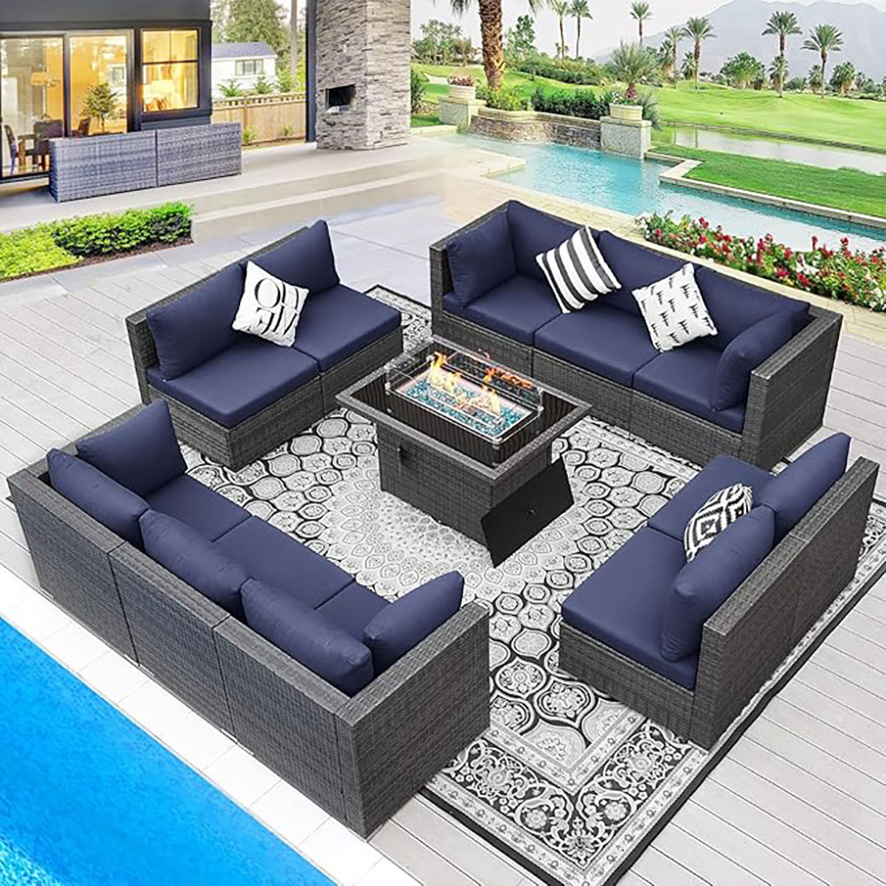 BULEXYARD Grey PE Wicker Patio Furniture Sectional Conversation Sofa Set