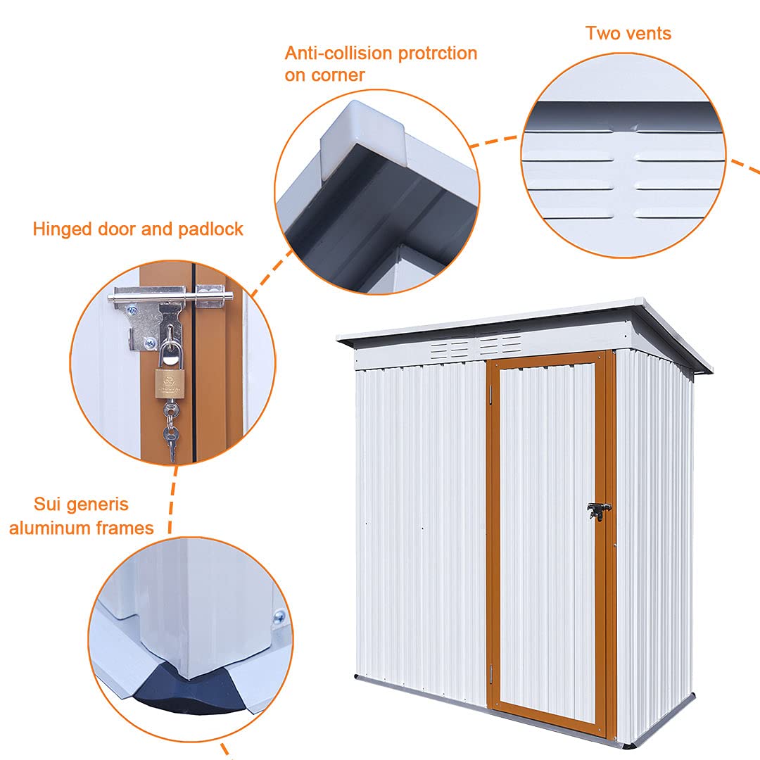 【Storage Shed】5 x 3 FT Outdoor Storage Sheds,Metal Sheds Outdoor Storage for Patio Lawn Backyard