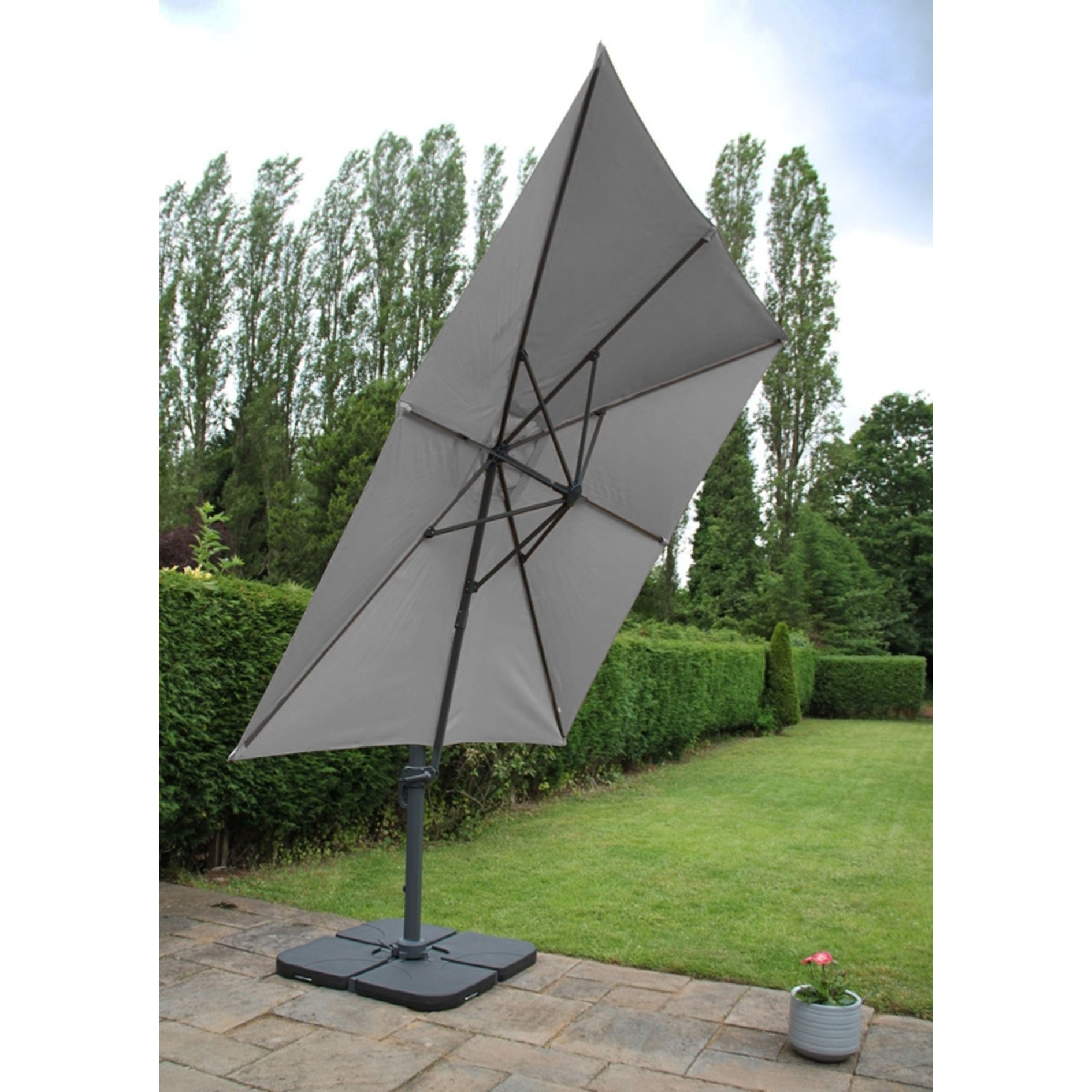 Grey 3m Square Rotating 360 Degree Cantilever Parasol