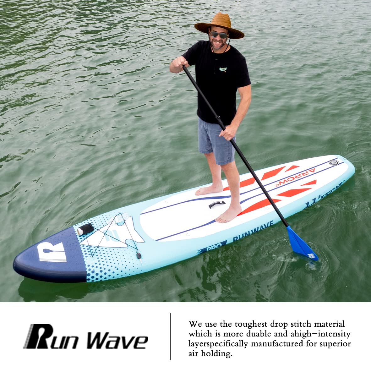 Runwave Inflatable Stand Up Paddle Board 11'×33''×6''(6'' Thick) Non-Slip Deck with Premium SUP Accessories | Wide Stance, Bottom Fins for Surfing Control | Youth Adults Beginner
