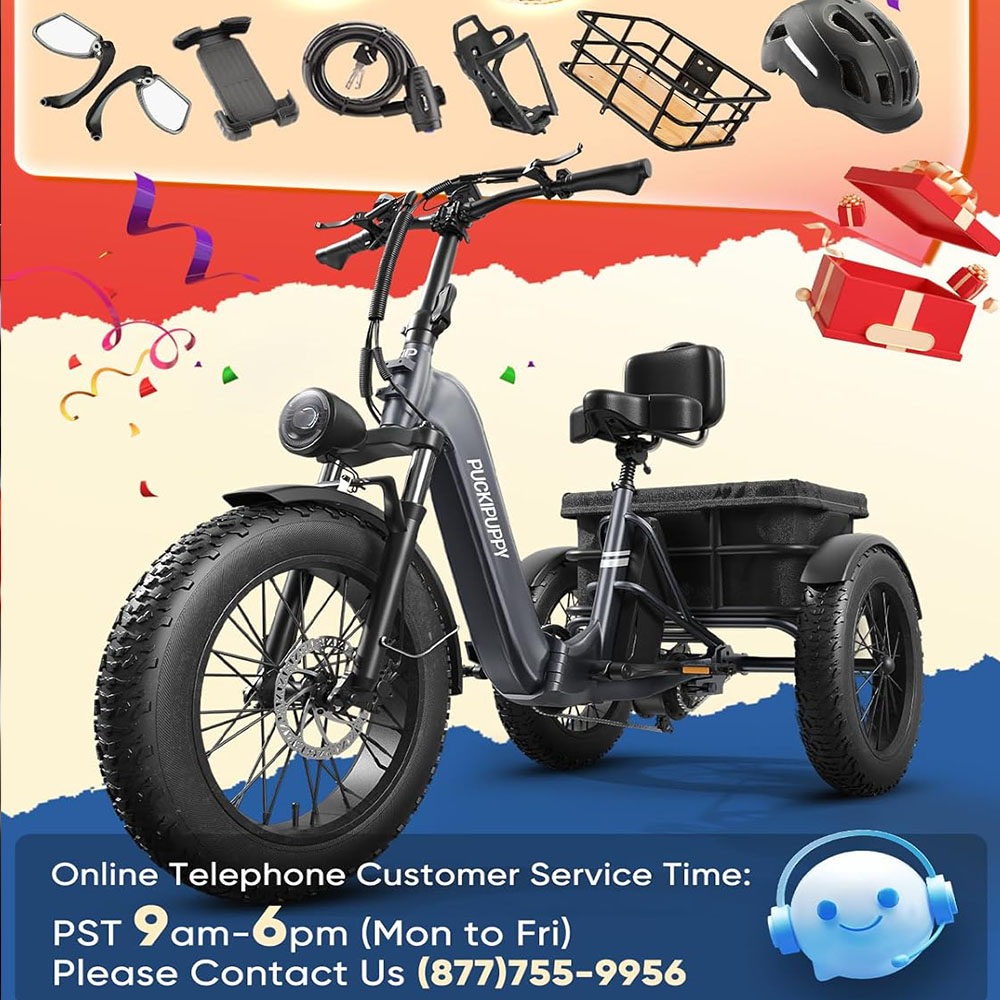 Electric Trike for Adult with 750W Motor, 48V 18AH Cells Battery, Pickup Class 500 LB Load Electric Tricycle