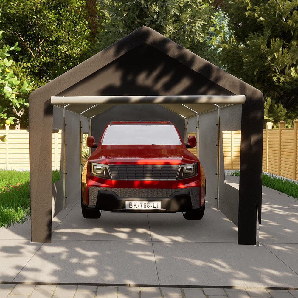 Garage carport with roll-up ventilation window, car shelter with side tarpaulin, suitable for cars, trucks, boats