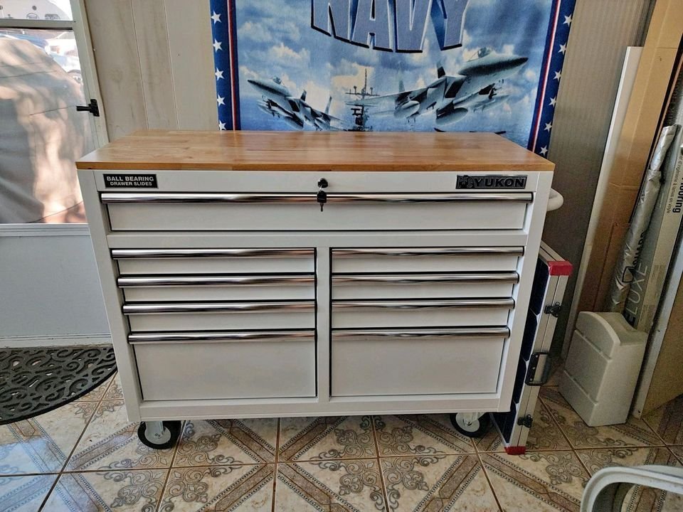 46 in. 9 Drawer Mobile Storage Cabinet with Solid Wood Top