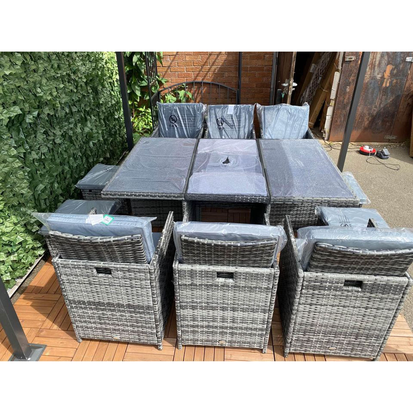 10 seat grey rattan patio garden dining set table and chairs