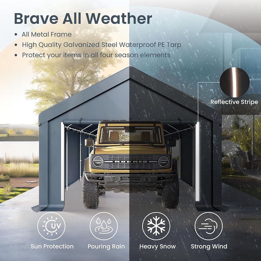 PHI VILLA 13'x24'x9.6' Outdoor Portable Storage Shed Garage with Roll-Up Zipper Door and Vent Carport