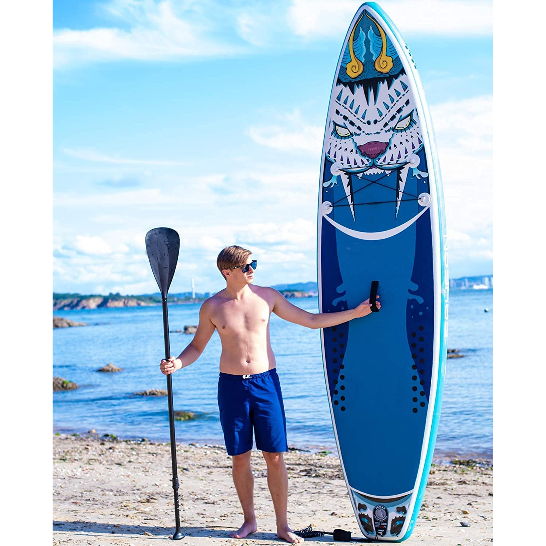 FAYEAN Paddle Board, Inflatable Stand Up Paddle Board SUP Board 10.6' x 33'' x 6'' Lightweight Board Includes Pump, Paddle, Backpack, Coil Strap Waterproof Bag Tiger