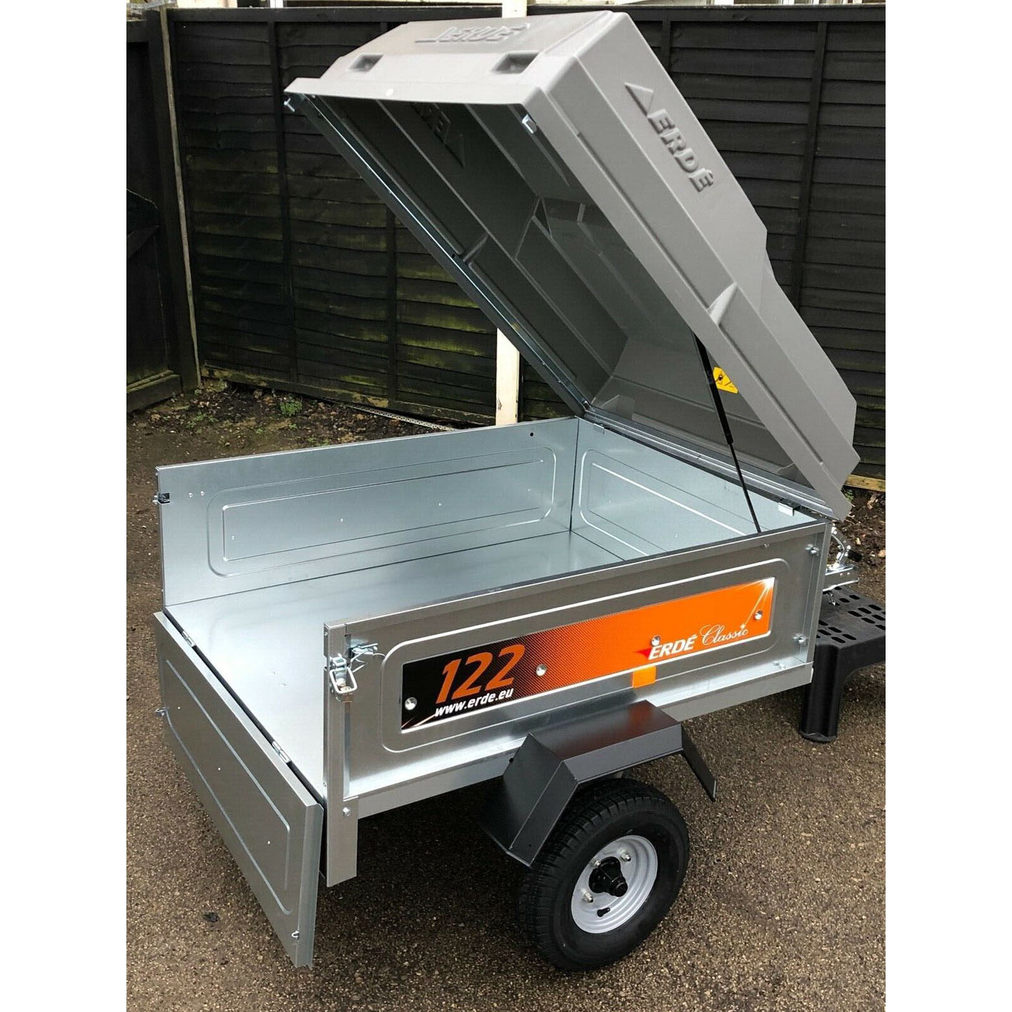 Newly assembled Erde 122 box car camper trailer with lockable ABS hard top