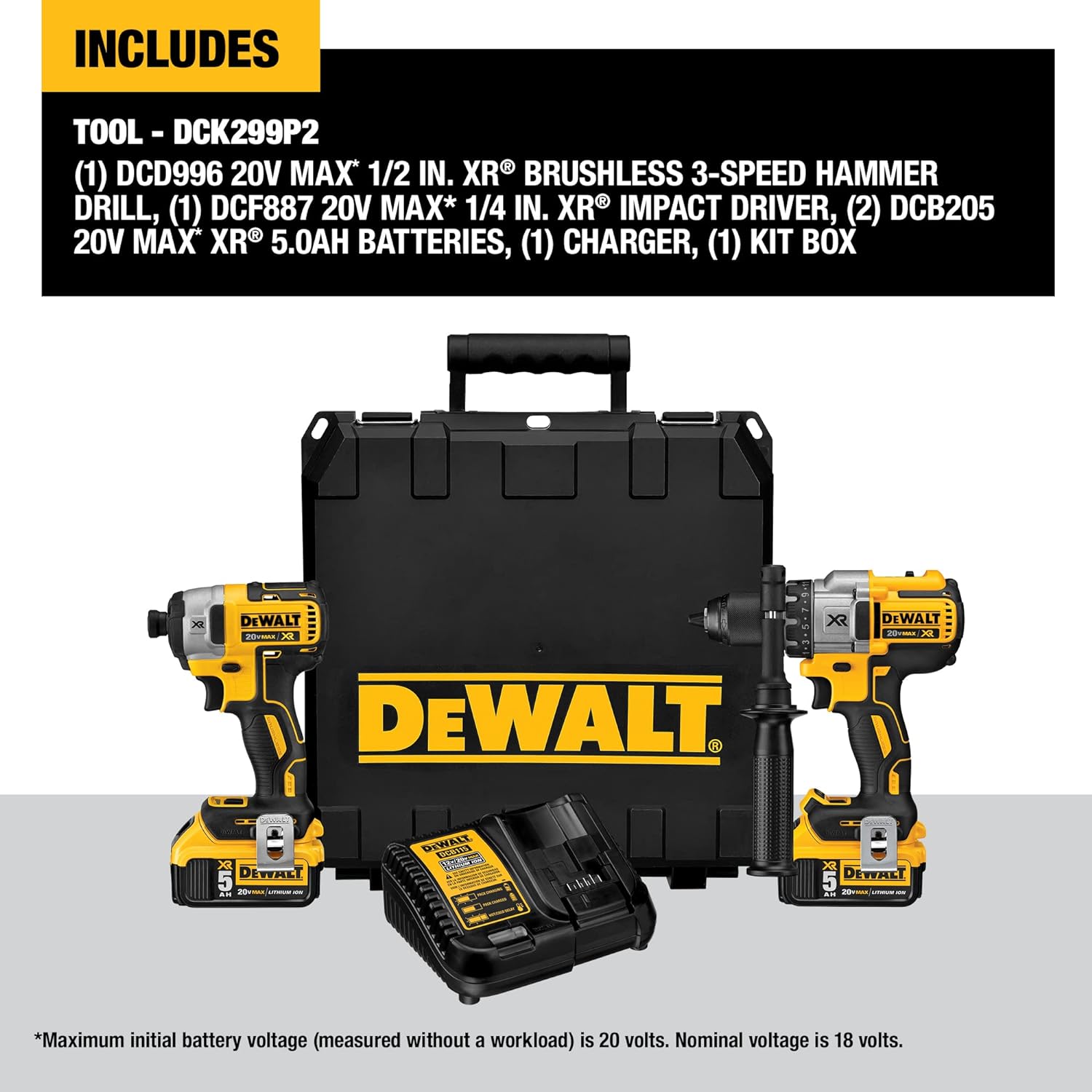 DEWALT 20V MAX* XR Cordless Drill Combo Kit, Brushless, 5.0-Ah, 2-Tool (DCK299P2)