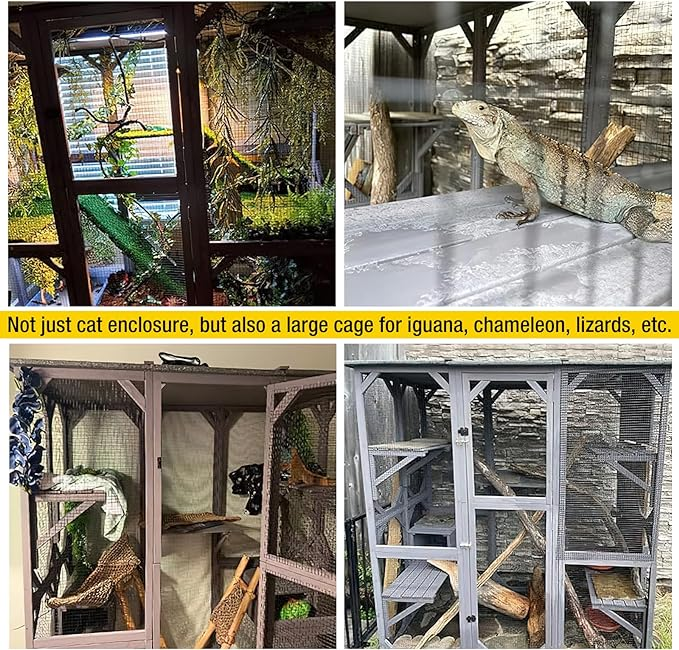 Aivituvin Cat House Outdoor Catio Kitty Enclosure with Super Large Enter Door, Wooden Cat Cage Condo Indoor Playpen with Platforms & Small House-71 Inch