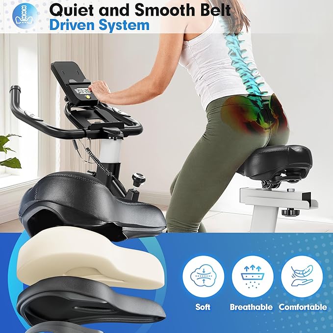 Exercise Bike Indoor Cycling Bike Stationary Cycle Bike with Heart Rate Sensor & Comfortable Seat Cushion, Quiet Fitness Bike for Home Cardio Workout