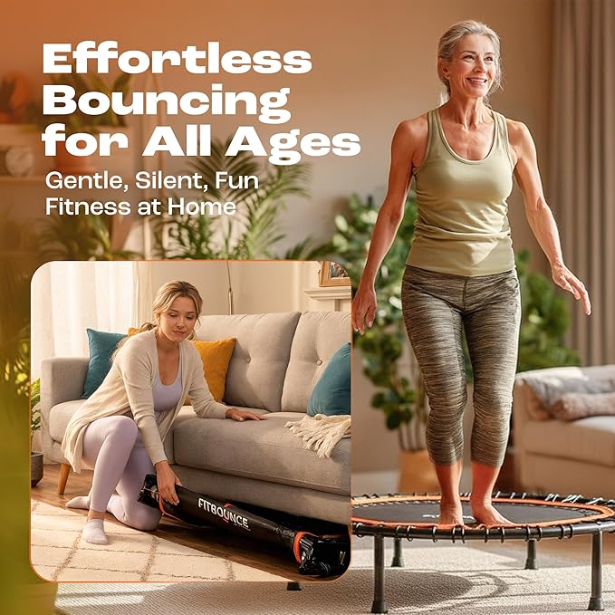 Fit Bounce Pro XL Bungee Rebounder is a Foldable Silent Orthopaedic Quality Indoor Mini Trampoline for Adults and Children DVD Extra Wide Jumping Surface Approved for Physiotherapy
